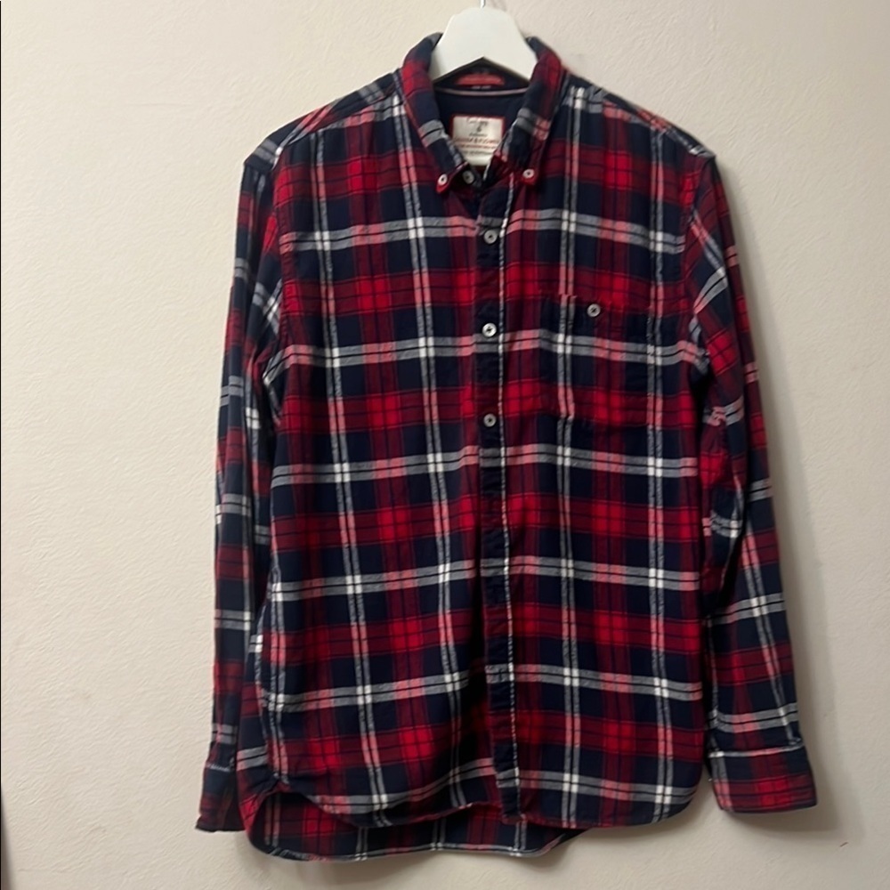 Denim & Flower Red and Blue Plaid Casual Shirt 312 slim fit M slim fit (Small)